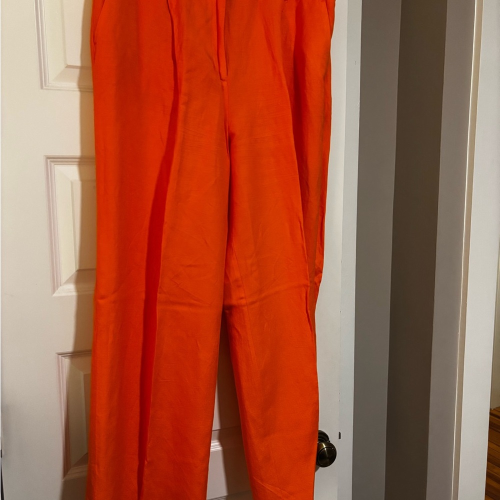 LOFT Bright Orange Wide Leg Linen Pants